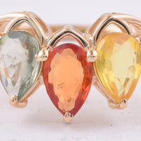 2.20 Ct Pear Natural Multi Coloured Sapphire 14K Gold Ring