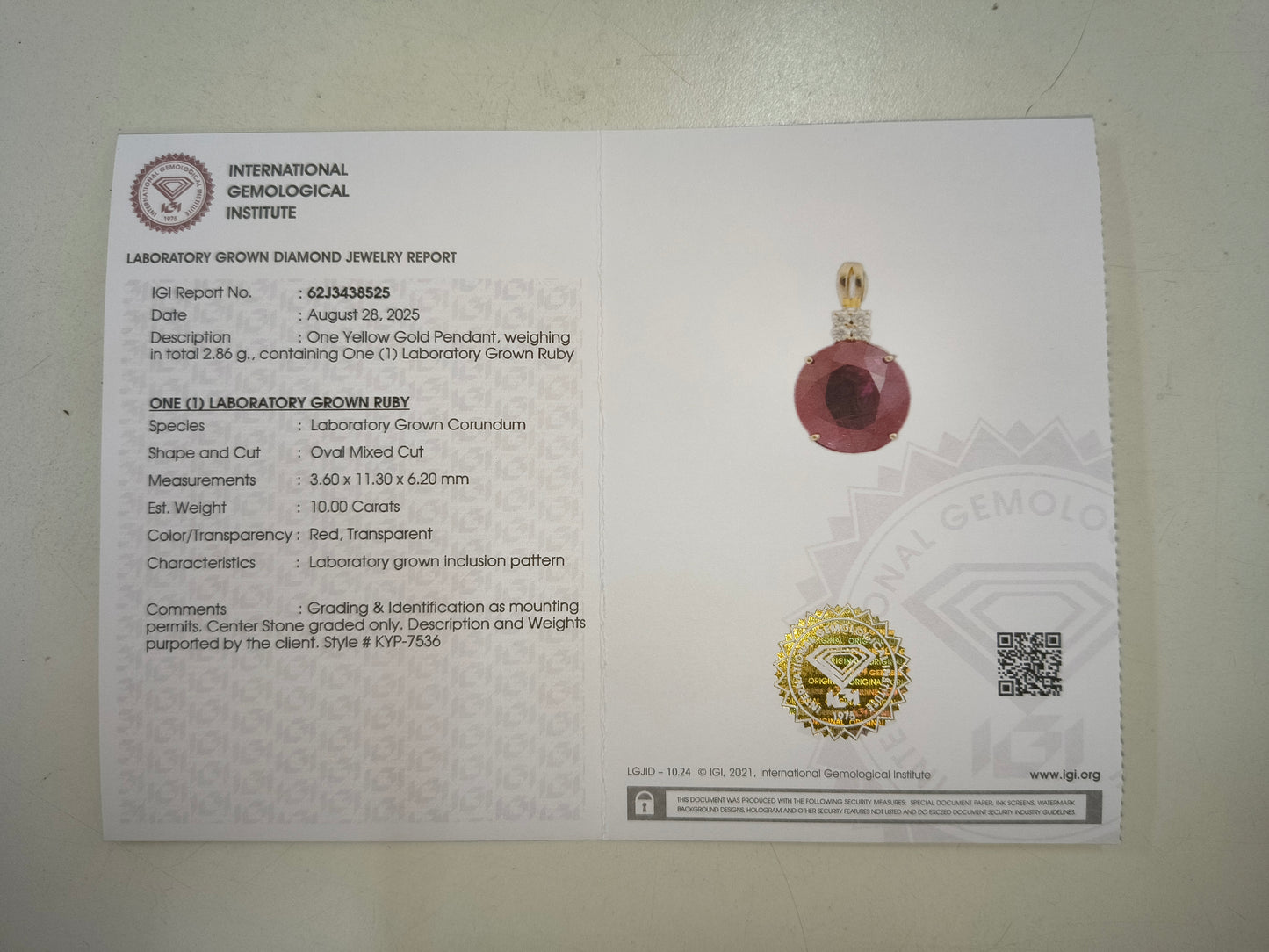 10.10 Ct Oval Mixed Cut Lab Grown Ruby 14K Gold Pendant