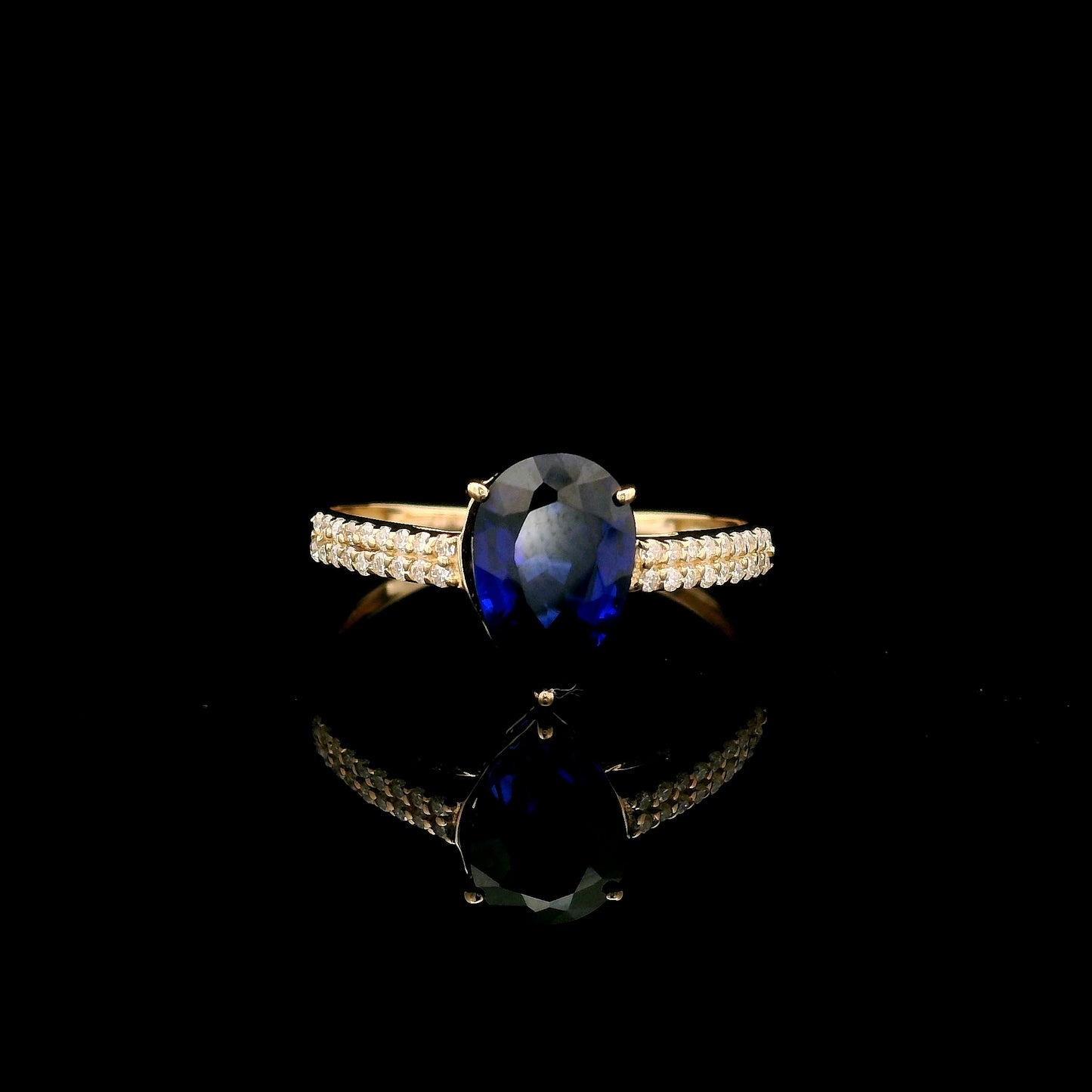 1.84 Ct Pear Mixed Cut Lab Grown Sapphire 14K Gold Ring