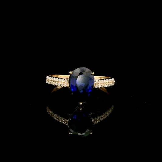 1.84 Ct Pear Mixed Cut Lab Grown Sapphire 14K Gold Ring