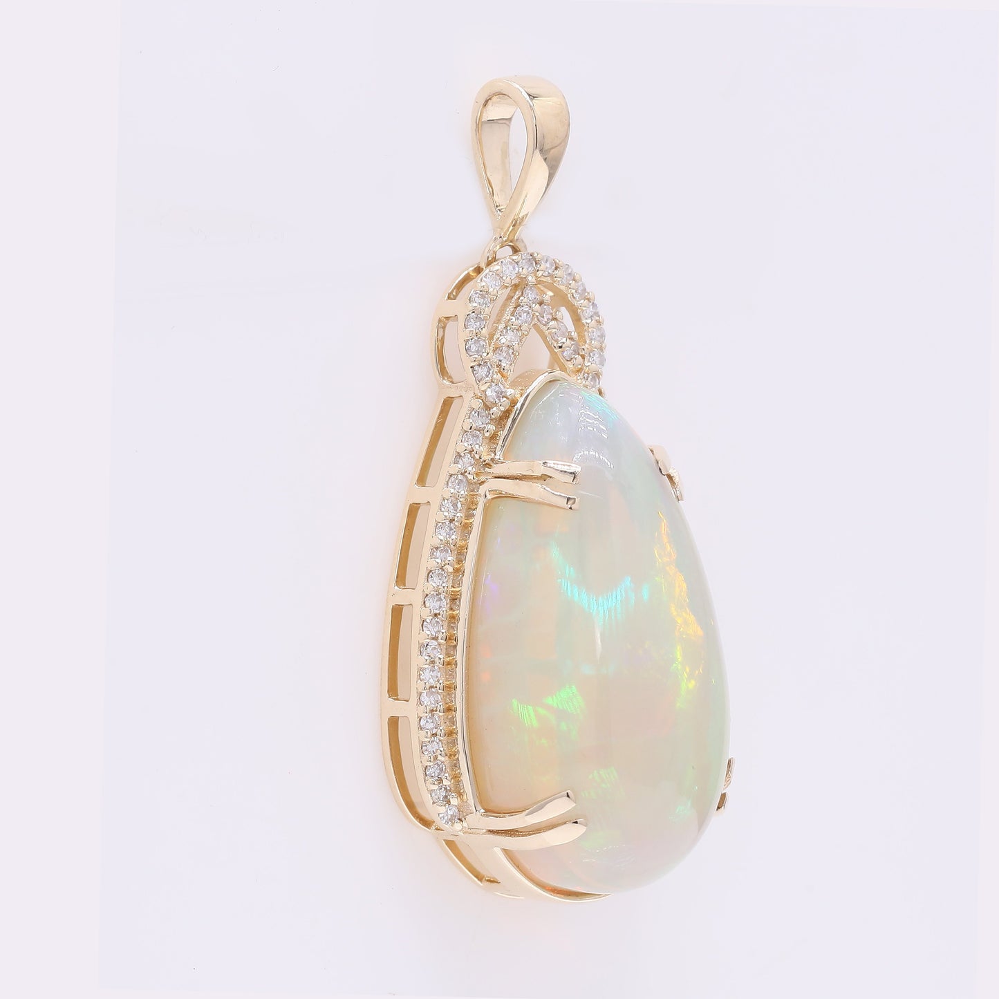 10.25 Ct Pear Cabochon Natural Opal 14K Gold Pendant