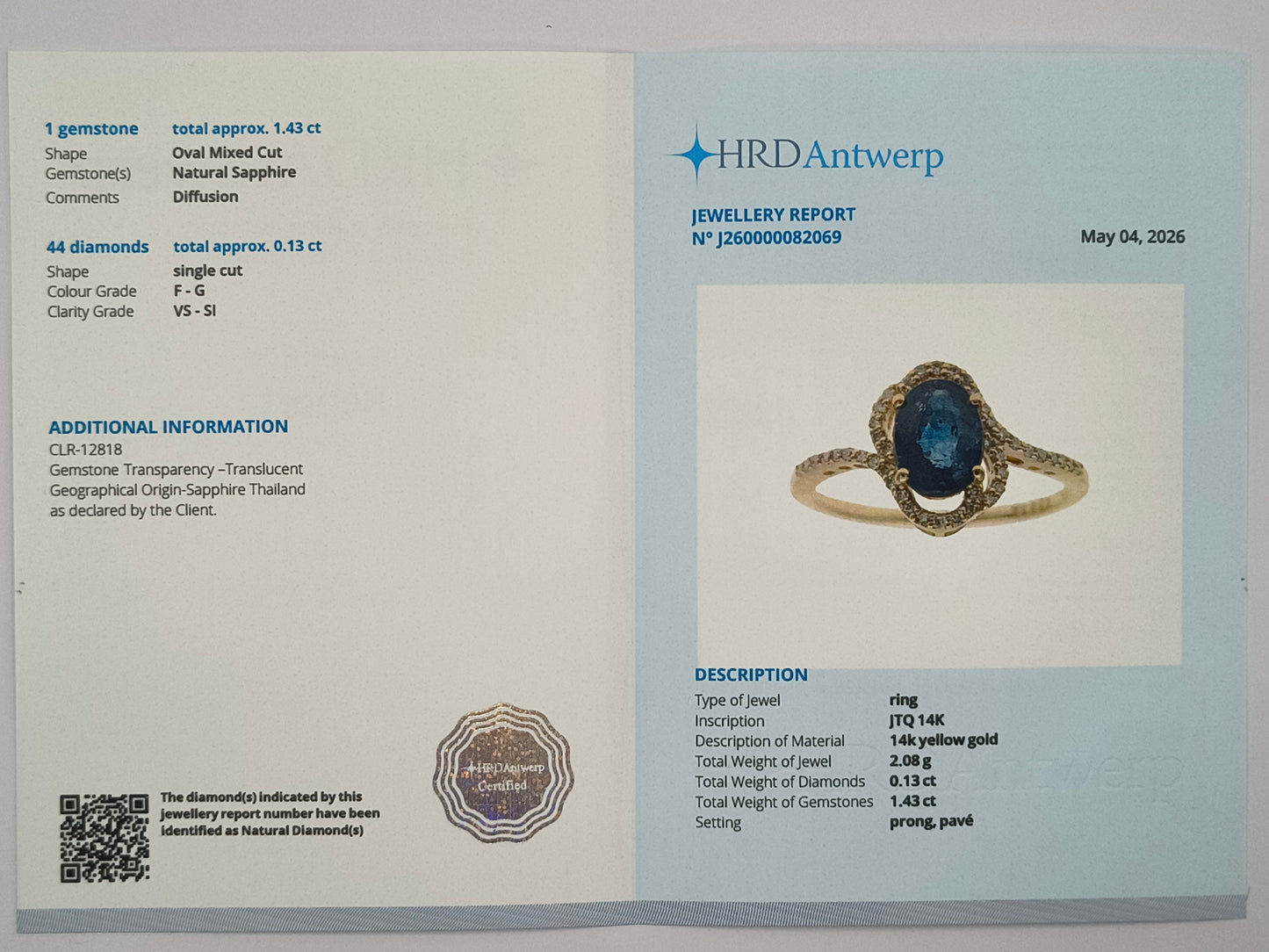 1.56 Ct Oval Mixed Cut Natural Sapphire 14K Gold Ring