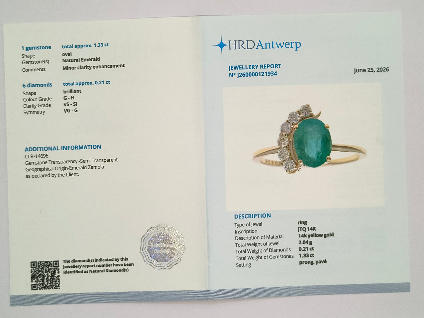 1.54 Ct Oval Natural Emerald 14K Gold Ring