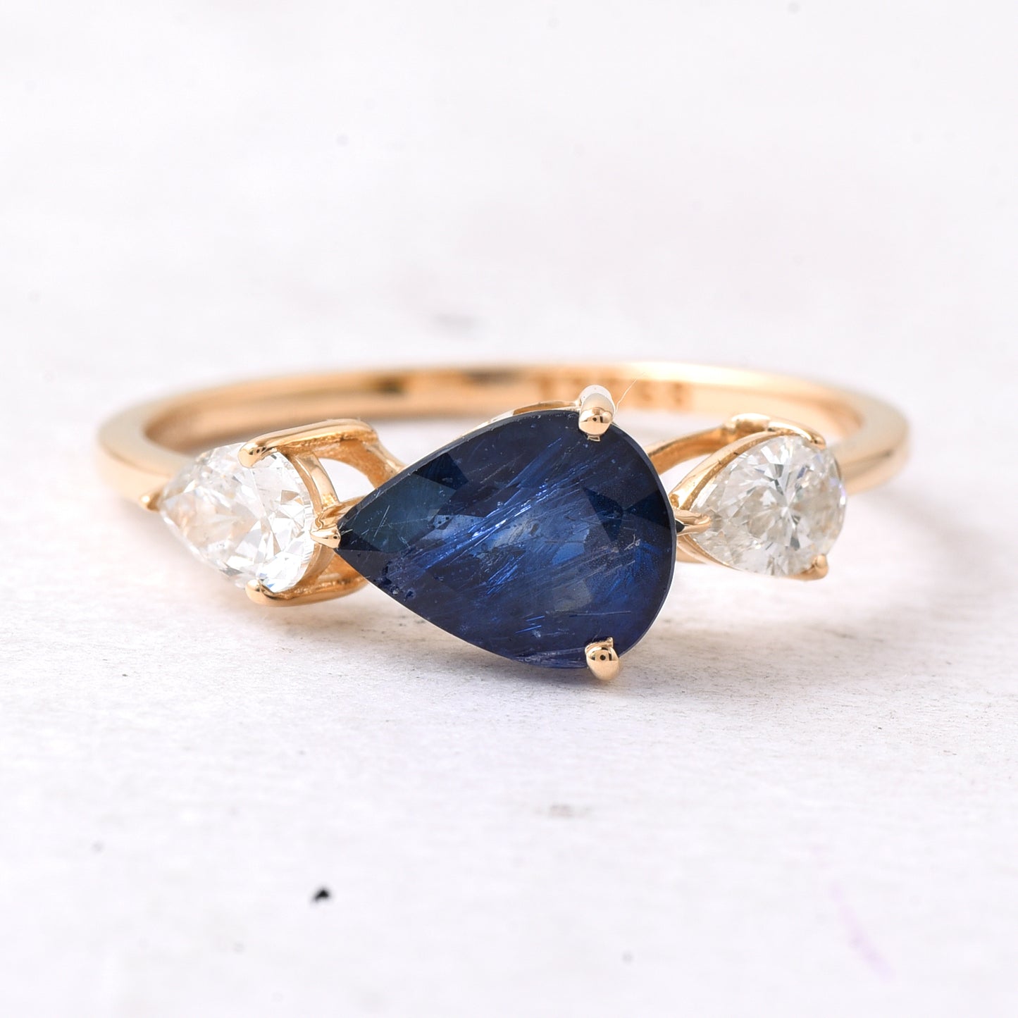 1.98 Ct Pear Mixed Cut Natural Sapphire 14K Gold Ring