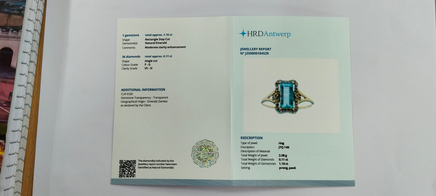 1.27 Ct Rectangle Step Cut Natural Emerald 14K Gold Ring