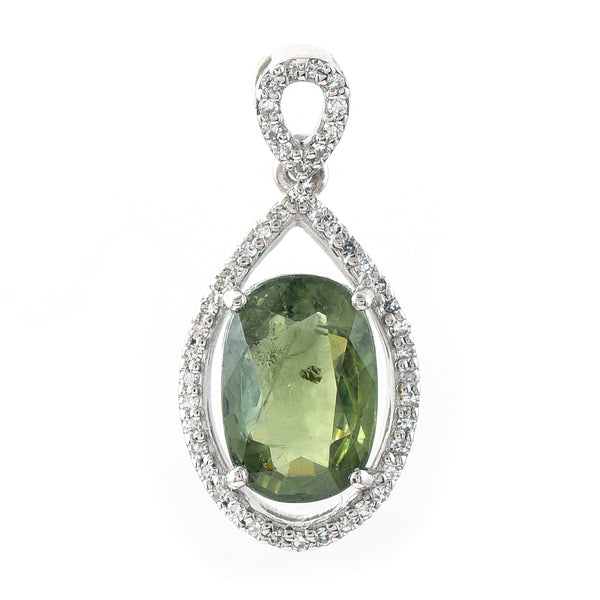 2.77 Ct Oval Mixed Cut Natural Green Sapphire 950 Platinum Pendant