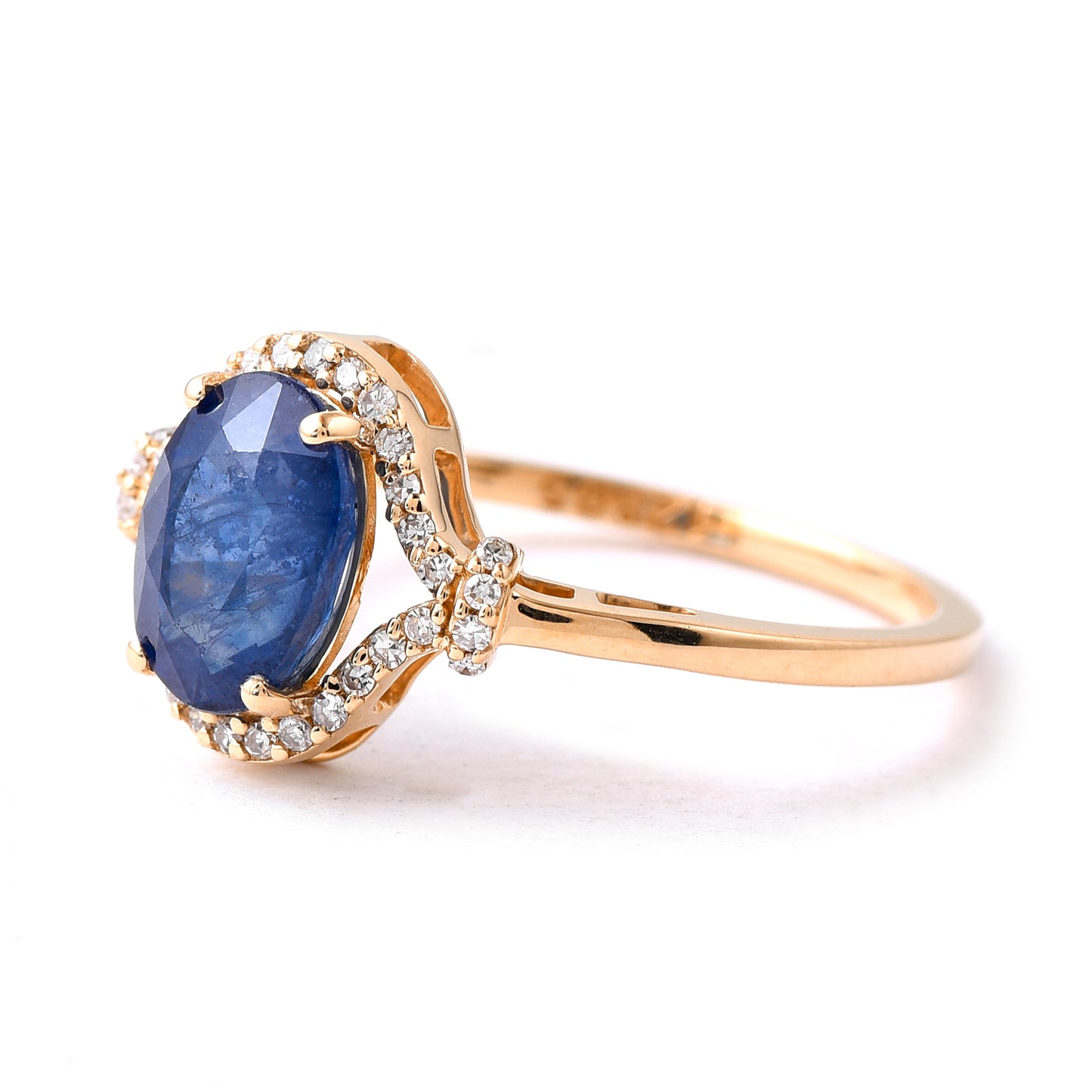 2.03 Ct Oval Mixed Cut Natural Sapphire 14K Gold Ring