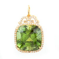 13.84 Ct Cushion Natural Eridot 14K Gold Pendant