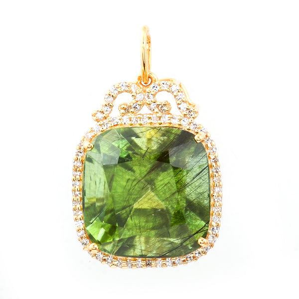 13.84 Ct Cushion Natural Eridot 14K Gold Pendant