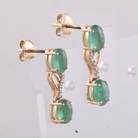 2.02 Ct Oval Cabochon Cut Natural Emerald 14K Gold Earrings