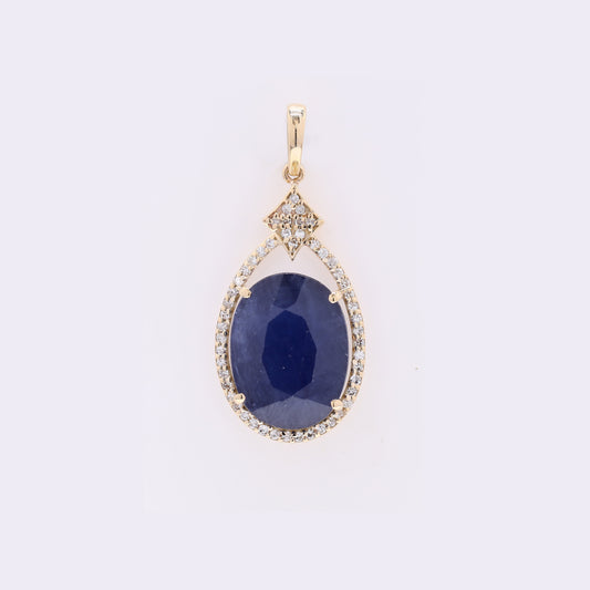 7.32 Ct Oval Mixed Cut Natural Sapphire 14K Gold Pendant