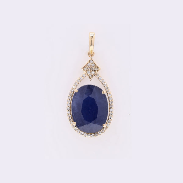 7.32 Ct Oval Mixed Cut Natural Sapphire 14K Gold Pendant