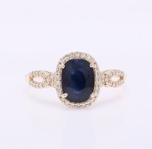 1.76 Ct Cushion Mixed Cut Natural Sapphire 14K Gold Ring