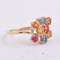 1.58 Ct Round Natural Multi-Coloured Sapphire 14K Gold Ring
