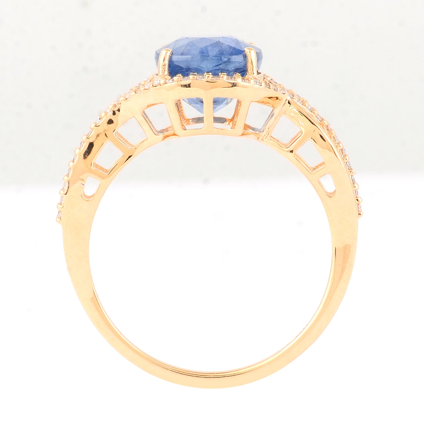3.45 Ct Cushion Mixed Cut Natural Sapphire 14K Gold Ring
