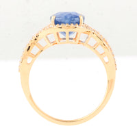 3.45 Ct Cushion Mixed Cut Natural Sapphire 14K Gold Ring