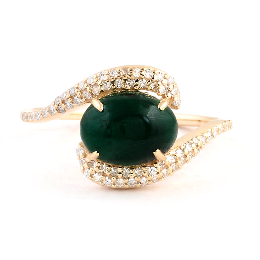 1.95 Ct Oval Cabochon Natural Beryl Emerald 14K Gold Ring