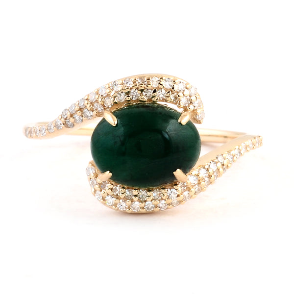 1.95 Ct Oval Cabochon Natural Beryl Emerald 14K Gold Ring
