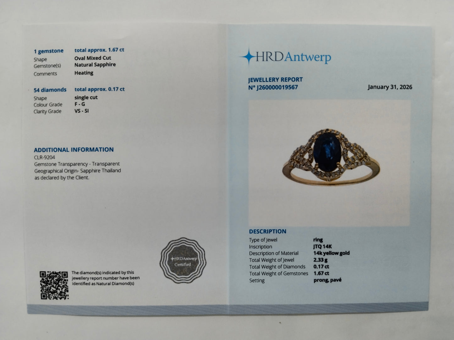 1.84 Ct Oval Mixed Cut Natural Sapphire 14K Gold Ring