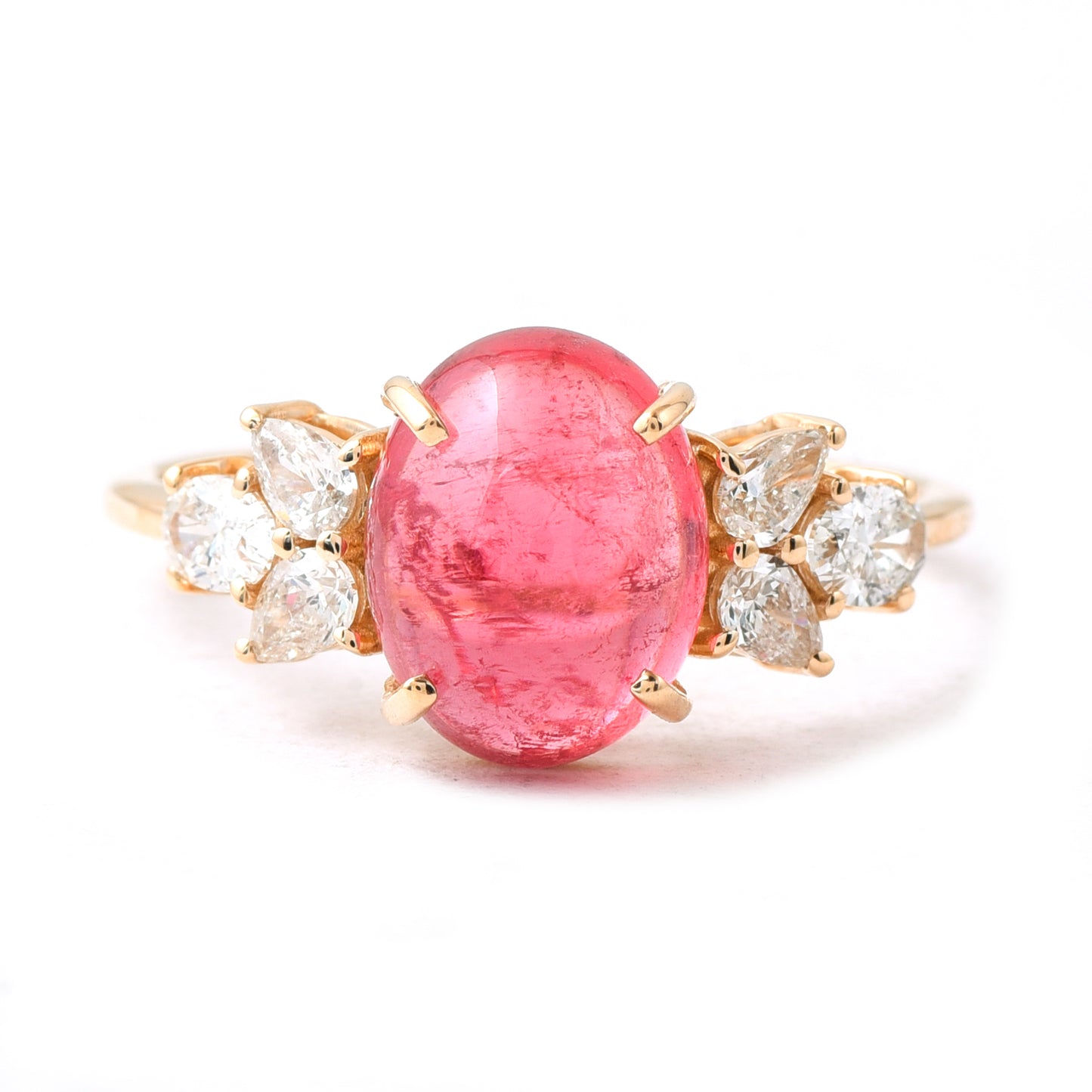1.54 Ct Oval Cabochon Cut Natural Pink Tourmaline 14K Gold Ring
