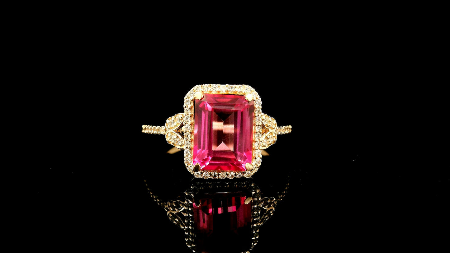 3.49 Ct Octagon Pink Topaz 9K Gold Ring