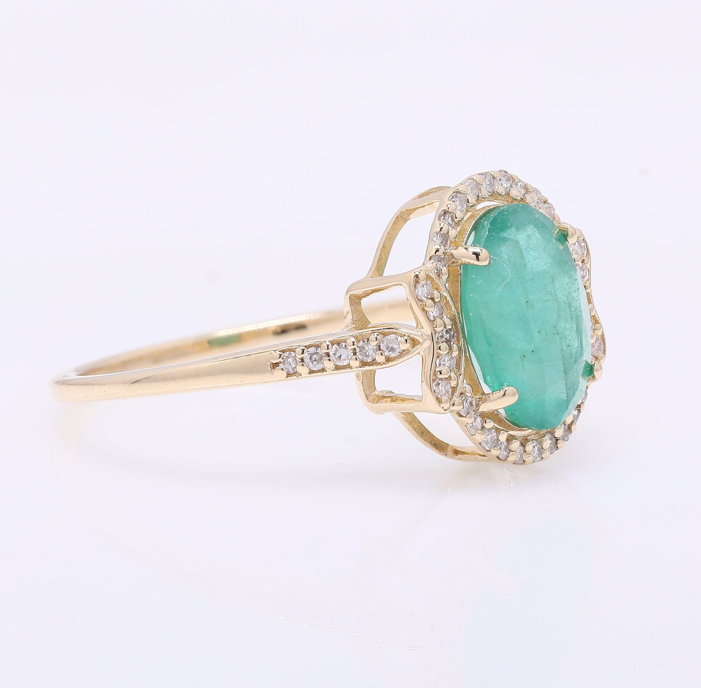 1.86 Ct Oval Mixed Cut Natural Emerald 14K Gold Ring