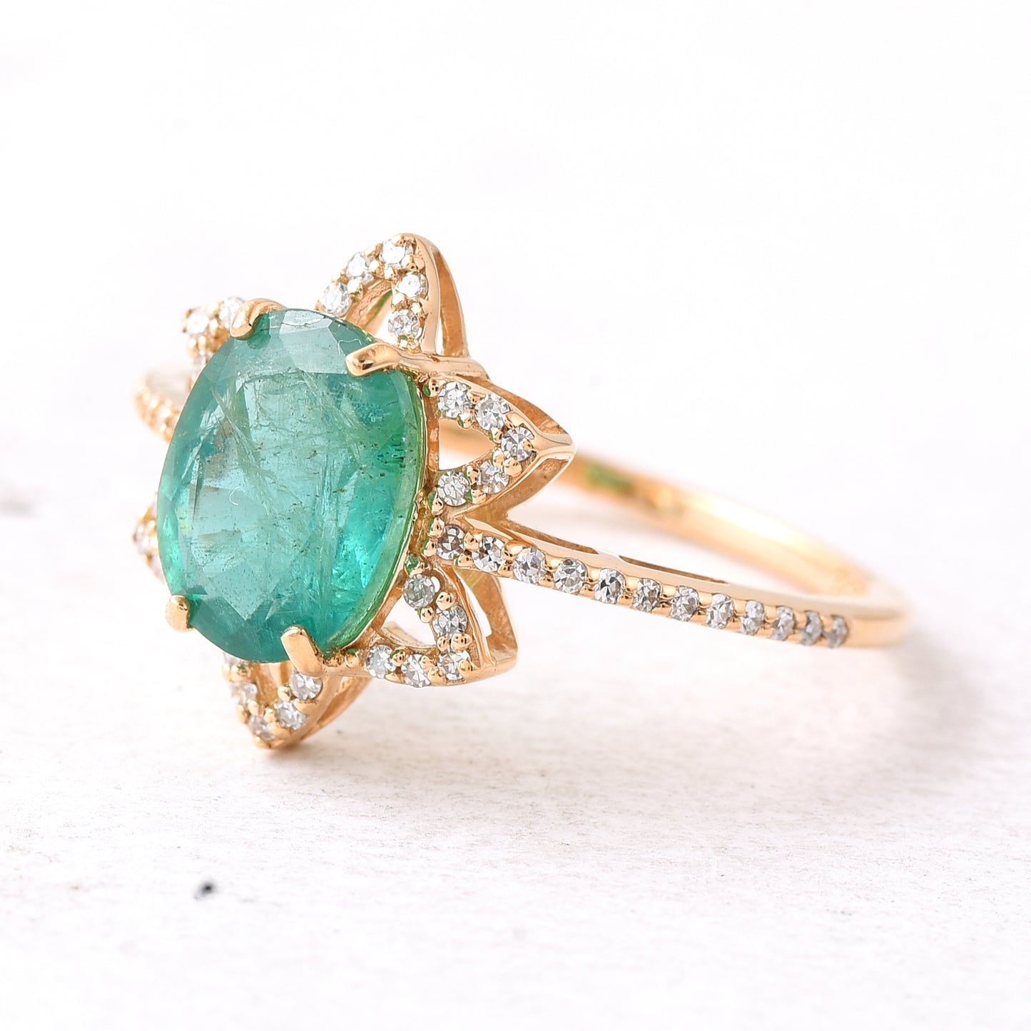 2.06 Ct Oval Mixed Cut Natural Emerald 14K Gold Ring