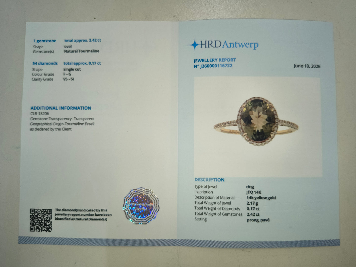 2.59 Ct Oval Natural Tourmaline 14K Gold Ring