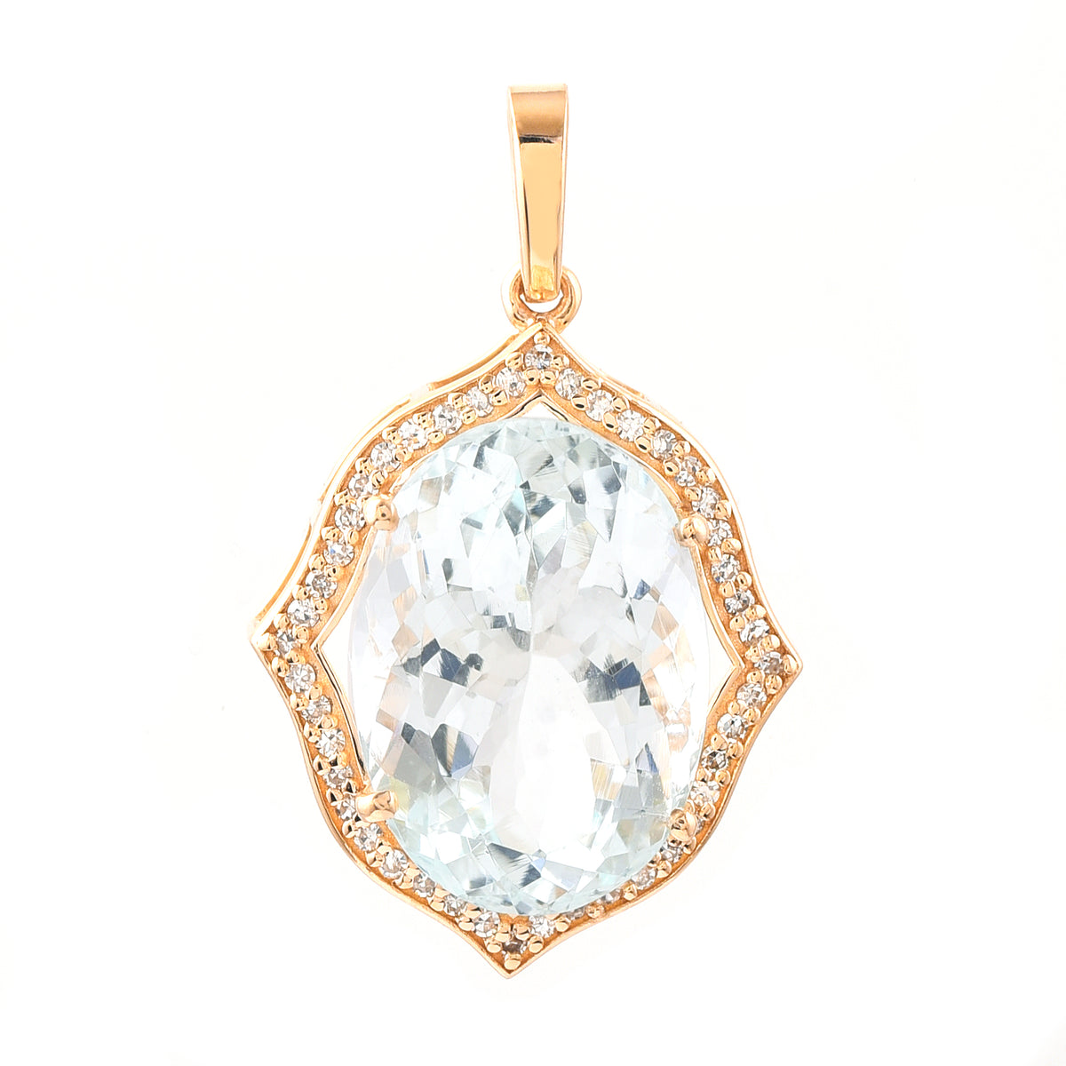 6.04 Ct Oval Mixed Cut Natural Aquamarine 14K Gold Pendant