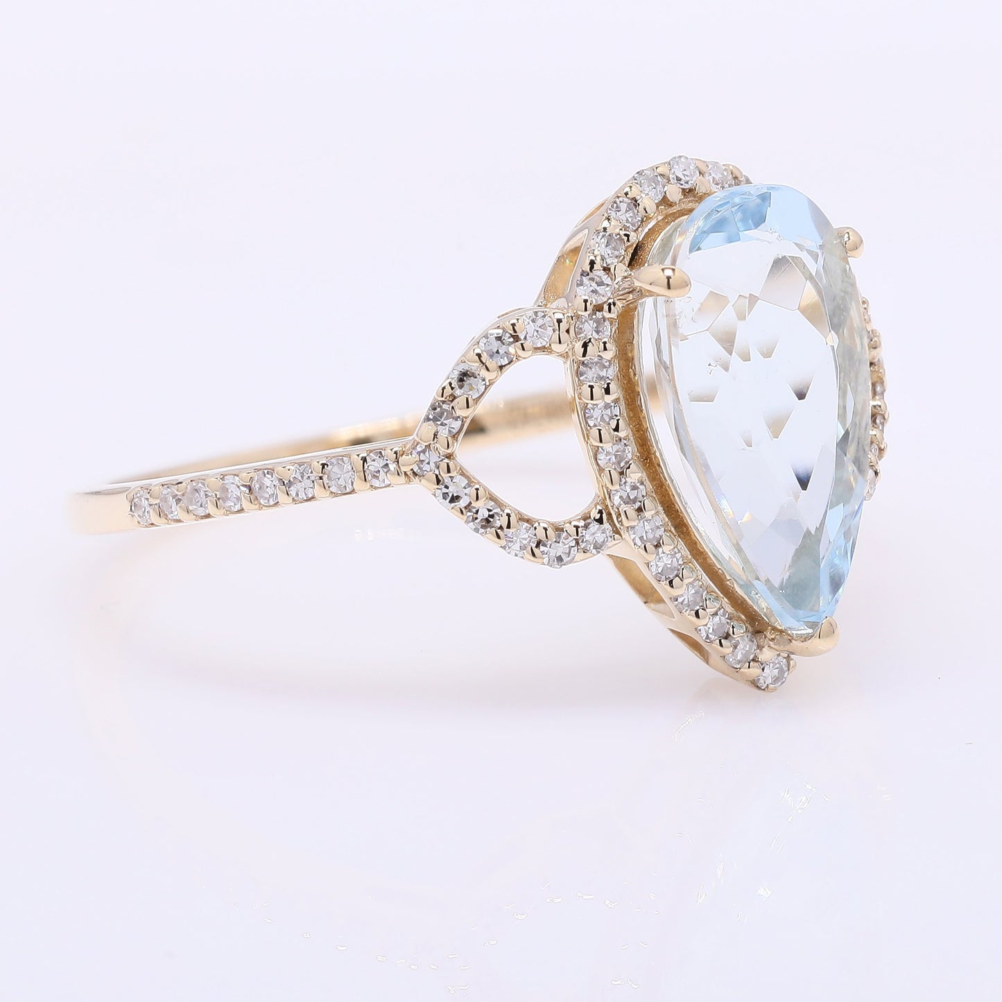 2.06 Ct Pear Mixed Cut Natural Aquamarine 14K Gold Ring