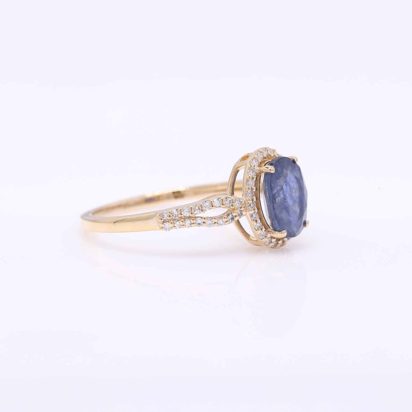 1.82 Ct Oval Mixed Cut Natural Sapphire 14K Gold Ring