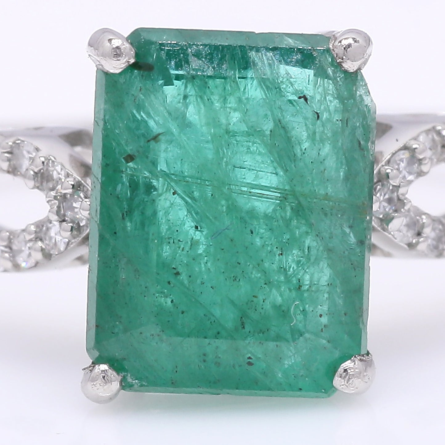 2.62 Ct Octagon Step Cut Natural Emerald 950 Platinum Ring