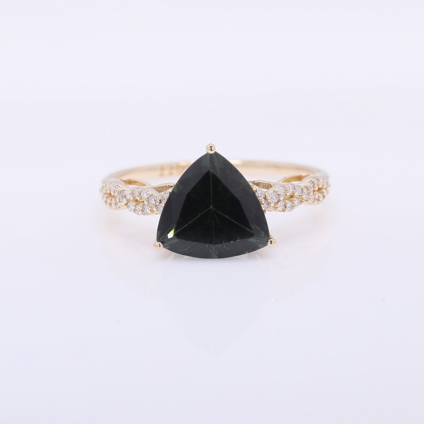 2.84 Ct Triangle Mixed Cut Natural Green Tourmaline 14K Gold Ring