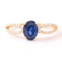 1.49 Ct Oval Mixed Cut Natural Sapphire 14K Gold Ring