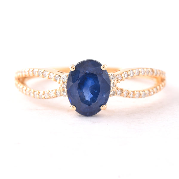 1.49 Ct Oval Mixed Cut Natural Sapphire 14K Gold Ring