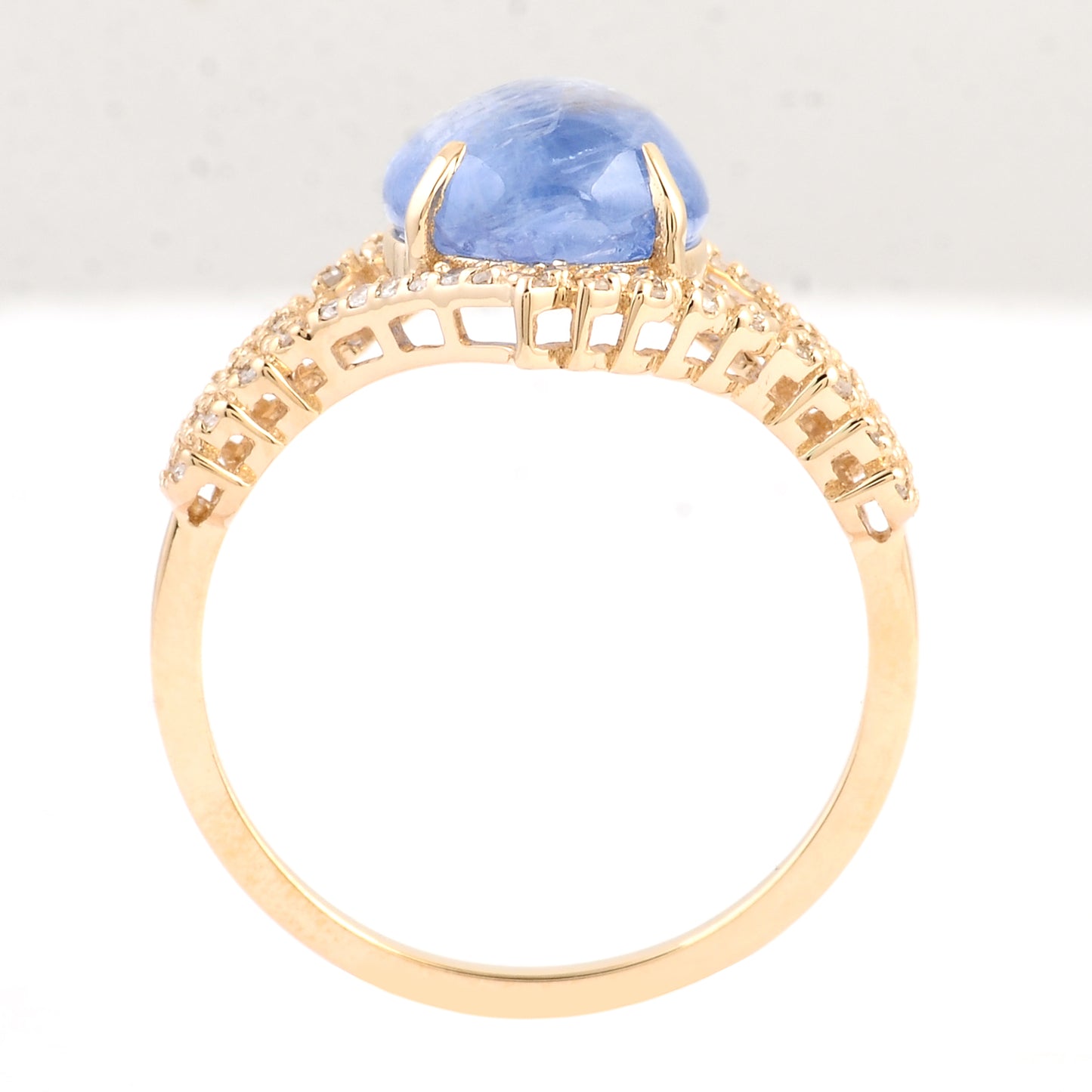 3.90 Ct Round Cabochon Natural Corundum Sapphire 14K Gold Ring