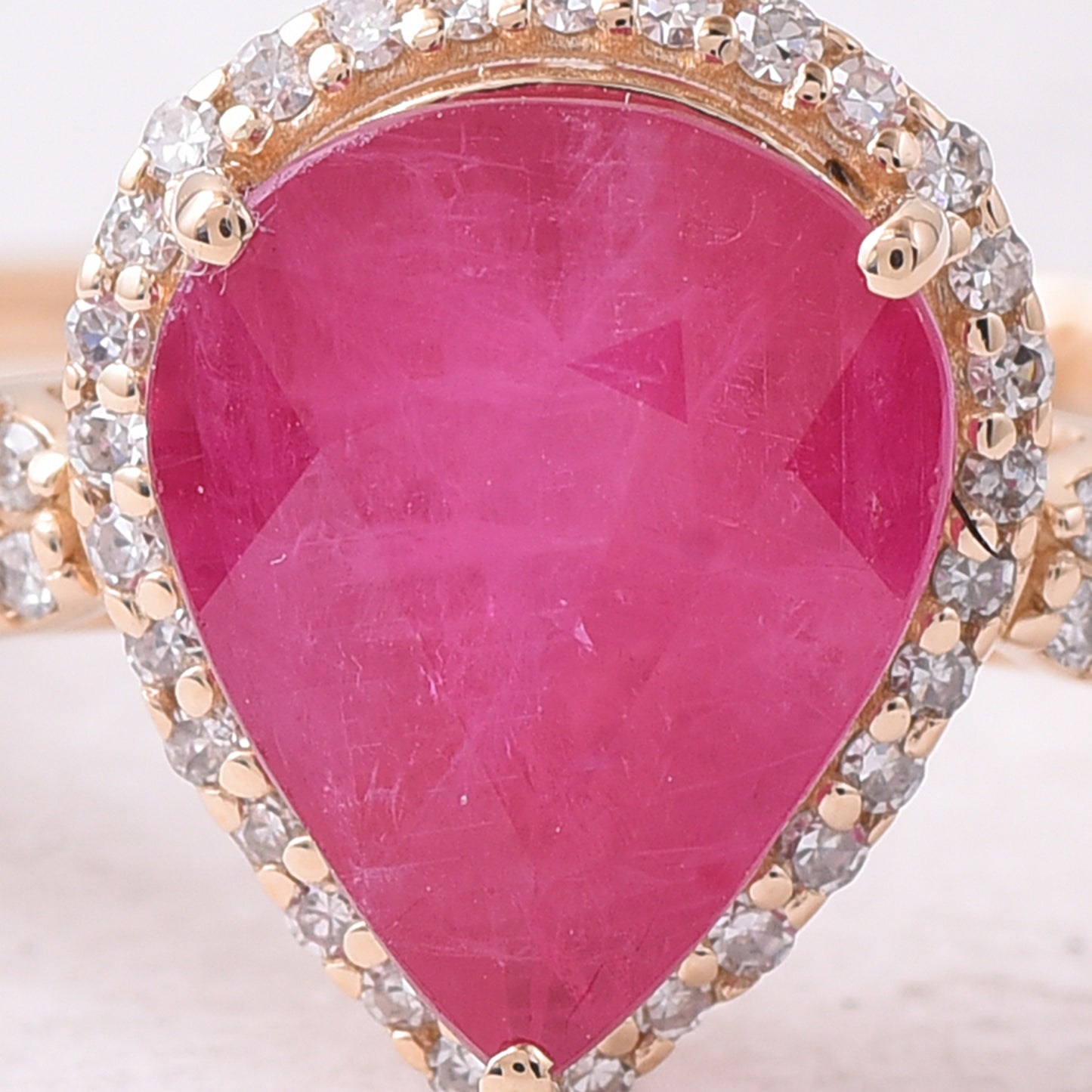 3.36 Ct Pear Mixed Cut Natural Ruby 14K Gold Ring
