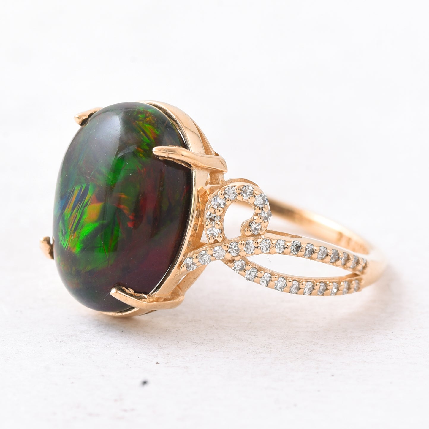 4.57 Ct Oval Cabochon Cut Natural Black Opal 14K Gold Ring