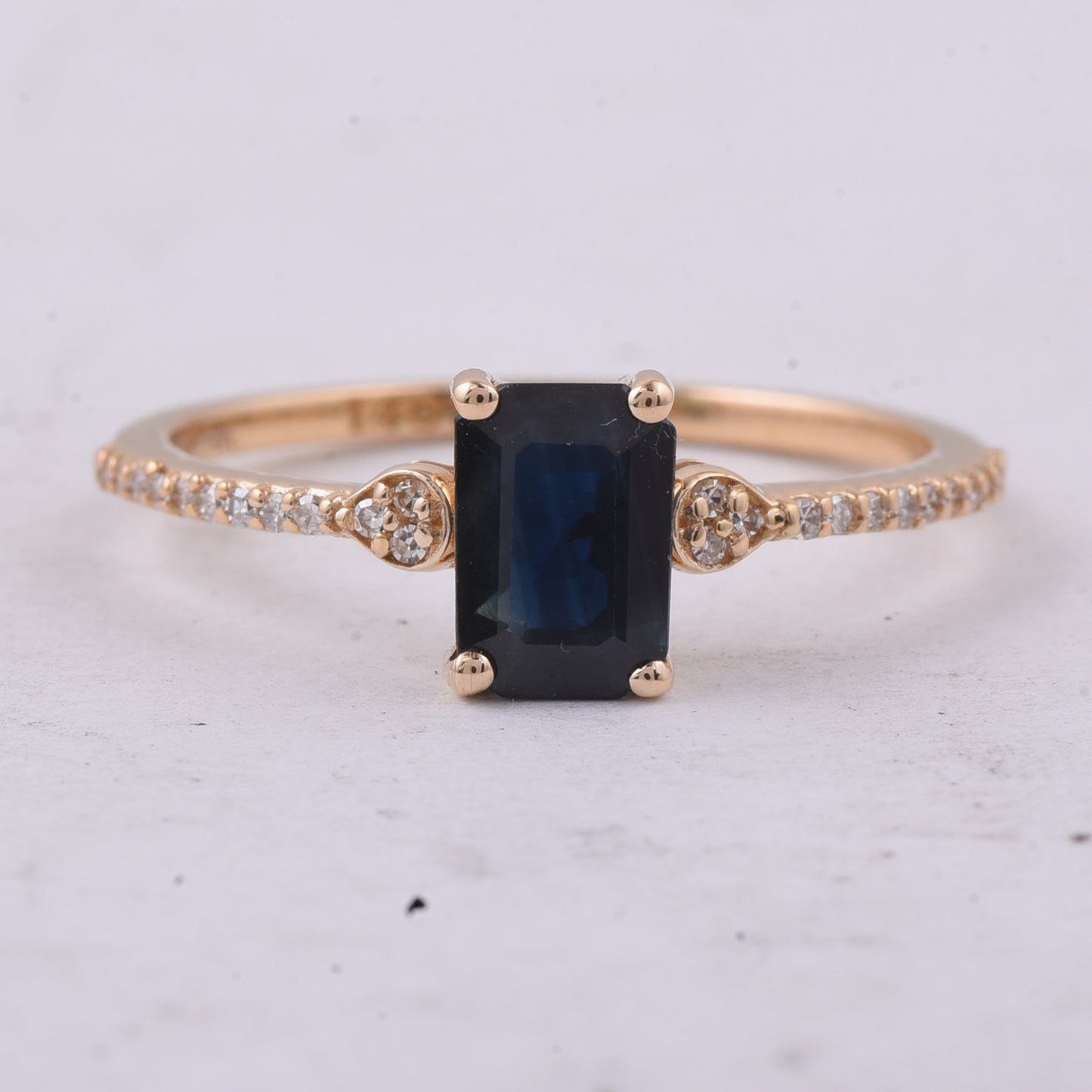 1.30 Ct Octagon Step Cut Natural Sapphire 14K Gold Ring