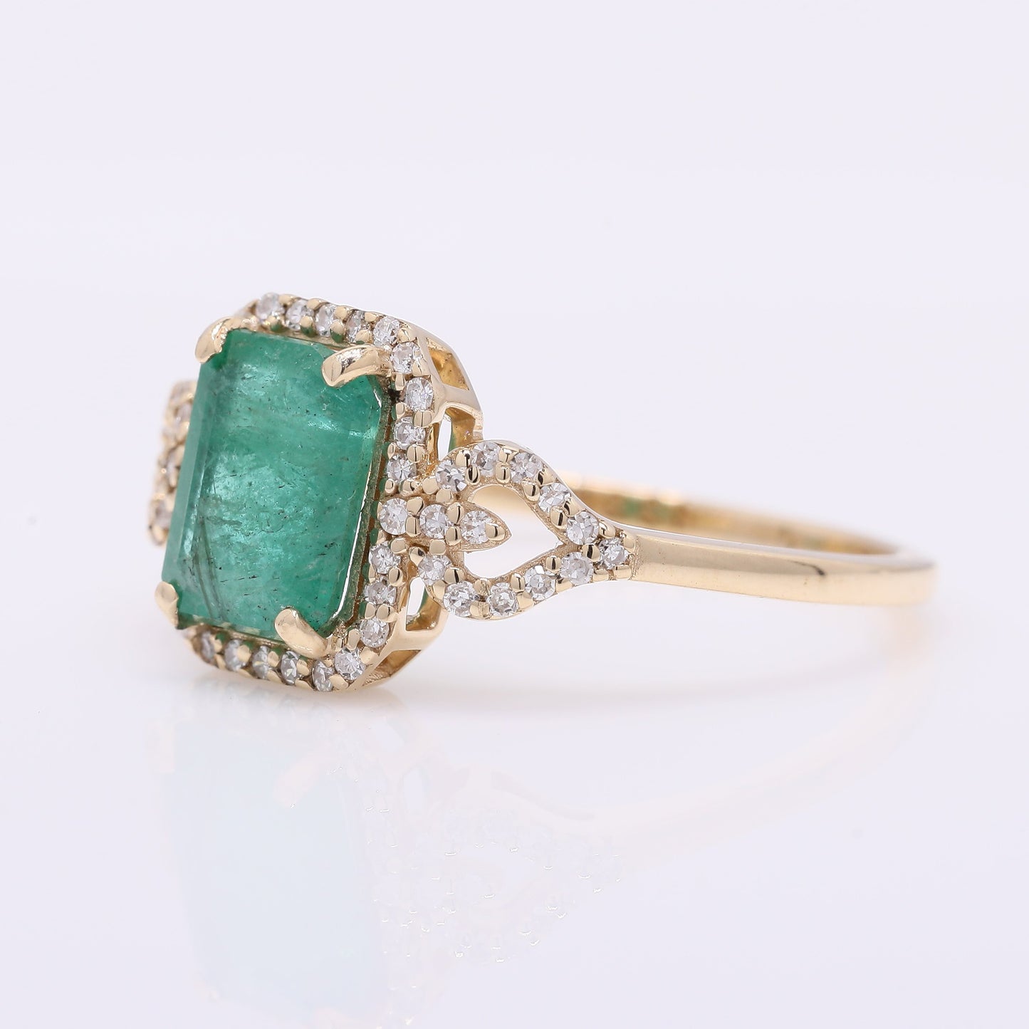1.77 Ct Octagon Step Cut Natural Emerald 14K Gold Ring