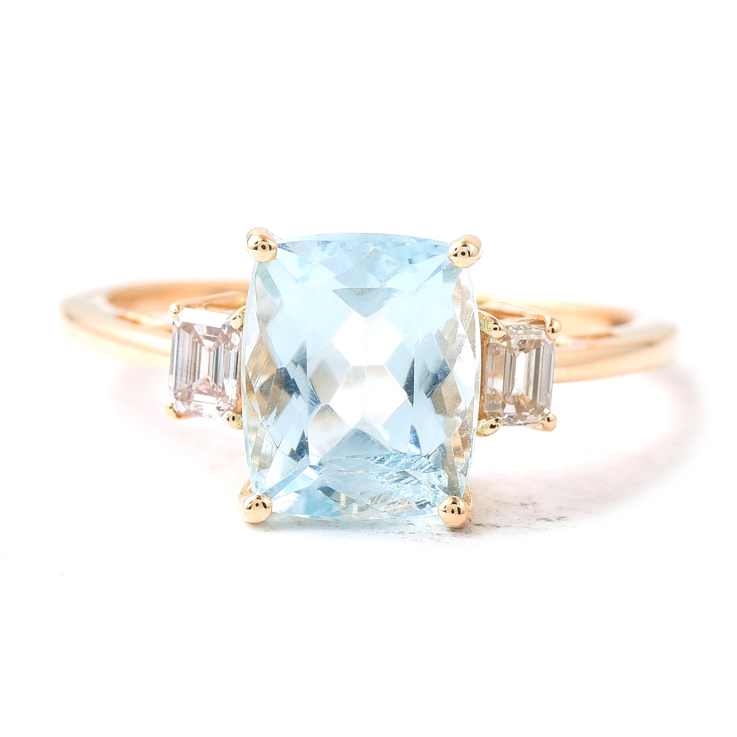 1.92 Ct Cushion Mixed Cut Natural Aquamarine 14K Gold Ring