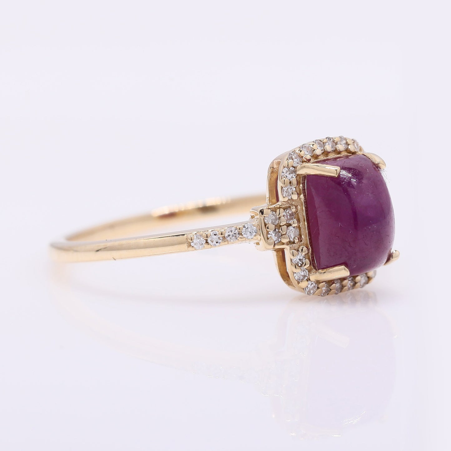 1.92 Ct Cushion Cabochon Cut Natural Ruby 14K Gold Ring