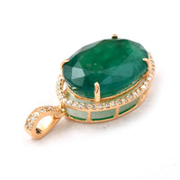 7.23 Ct Oval Mixed Cut Natural Emerald 14K Gold Pendant