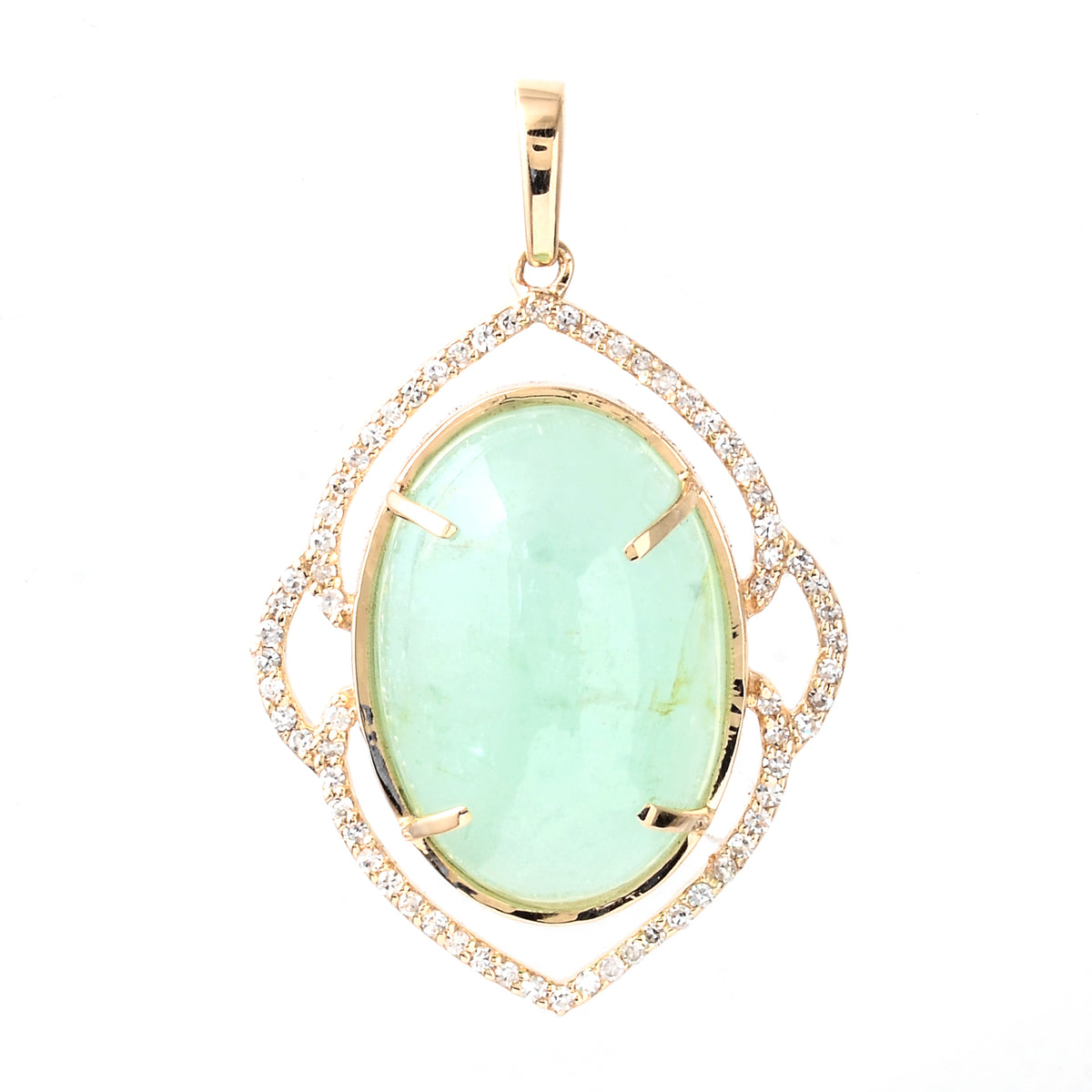 11.81 Ct Oval Cabochon Natural Beryl Emerald 14K Gold Pendant