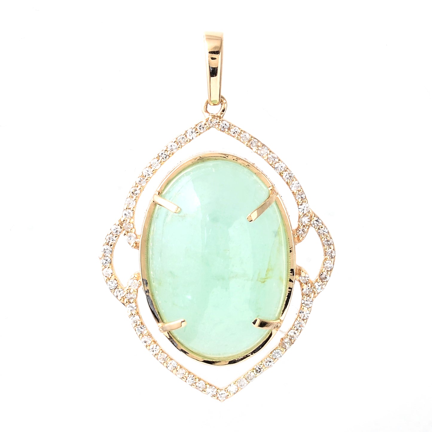11.81 Ct Oval Cabochon Natural Beryl Emerald 14K Gold Pendant