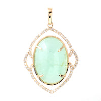 11.81 Ct Oval Cabochon Natural Beryl Emerald 14K Gold Pendant