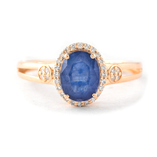 1.89 Ct Oval Mixed Cut Natural Sapphire 14K Gold Ring