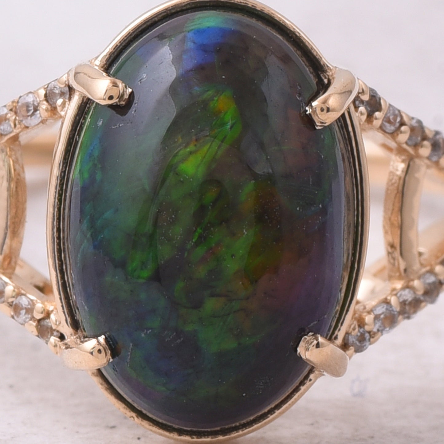 3.05 Ct Oval Natural Black Opal 14K Gold Ring