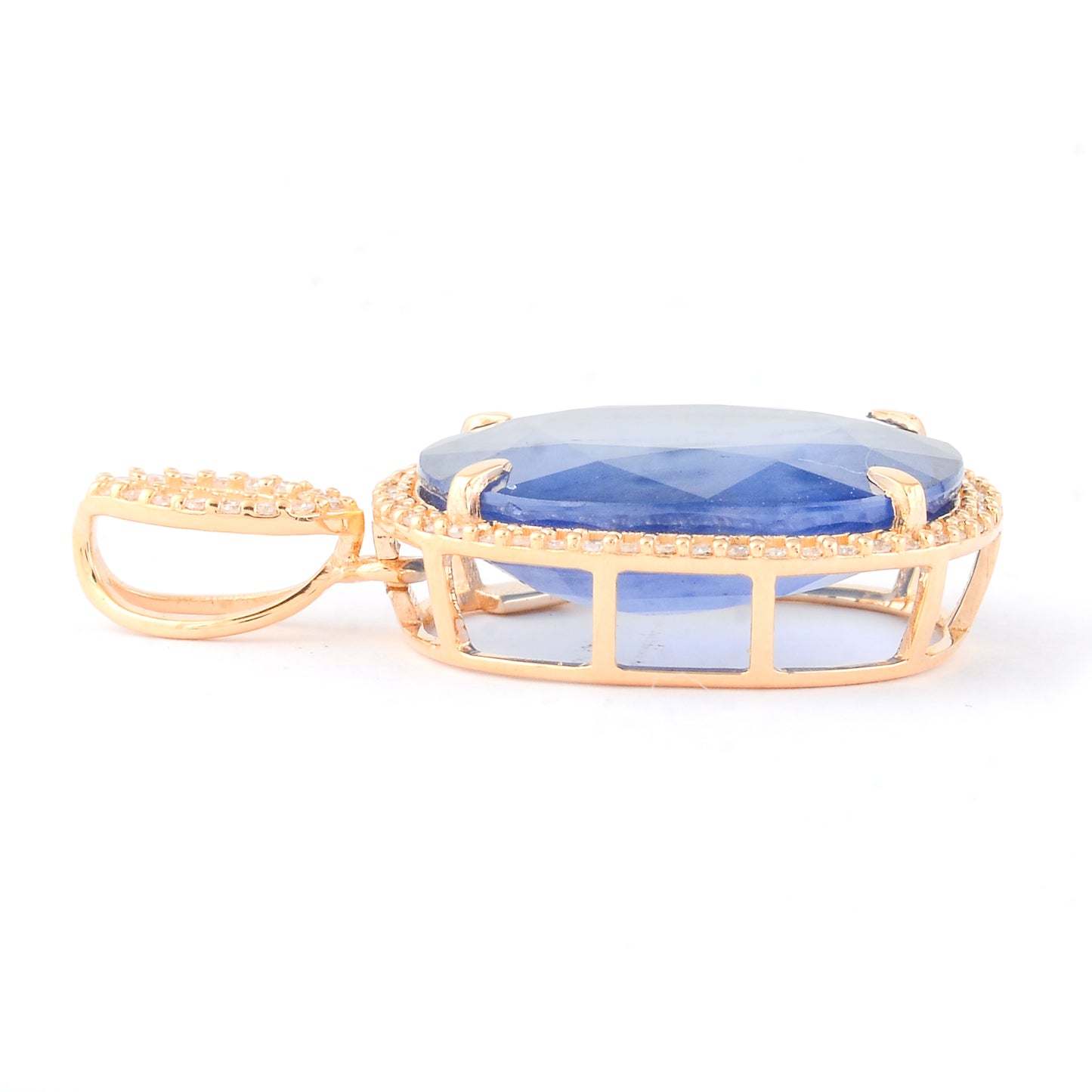 11.69 Ct Cushion Mixed Cut Natural Sapphire 14K Gold Pendant