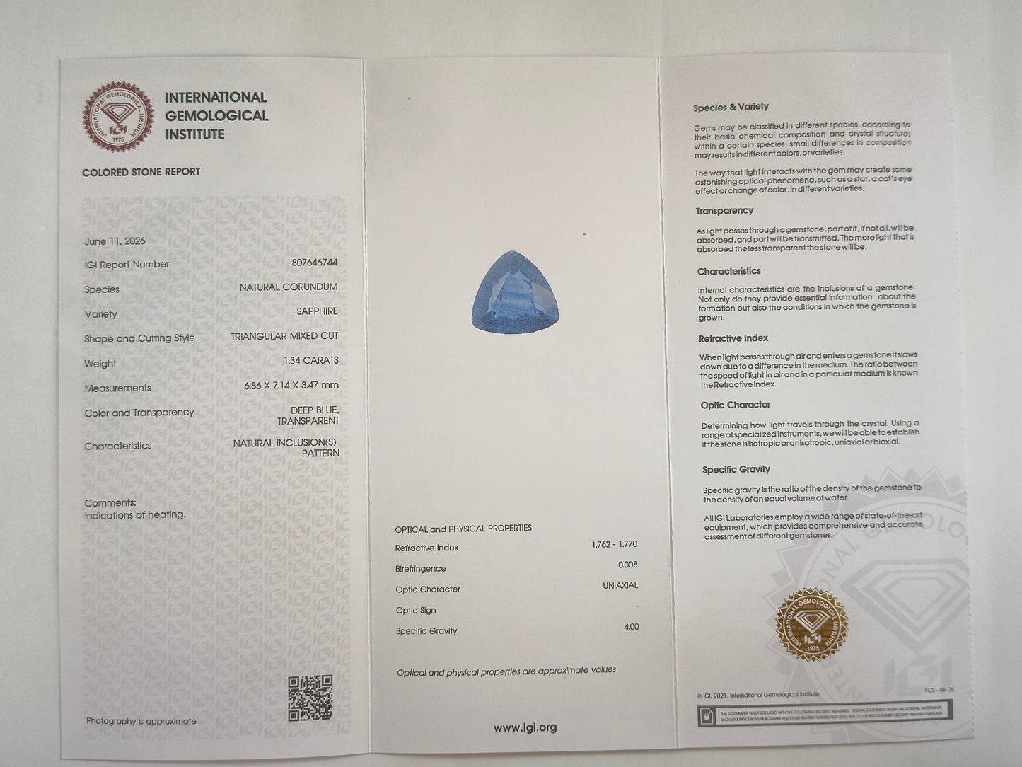 1.33 Natural Corundum Sapphire Triangular Mixed Cut Gemstone